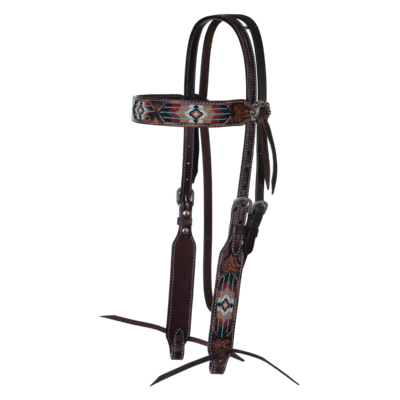 Circle Y Circle Y South West Beaded Browband Headstall Beaded-Rd,Blk and White