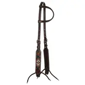 Circle Y Circle Y Beaded Southwest Single Ear Headstall Blk,Rd and White