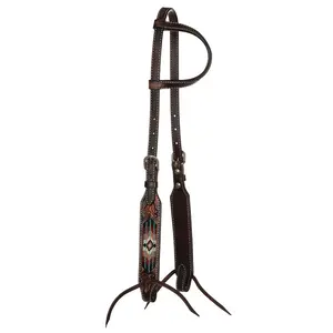 Circle Y Circle Y Beaded Southwest Single Ear Headstall Blk,Rd and White