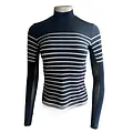 70 Degrees 70°  French Stripe Performance Mock Neck Dark Navy/White Stripe