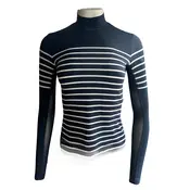 70 Degrees 70°  French Stripe Performance Mock Neck Dark Navy/White Stripe