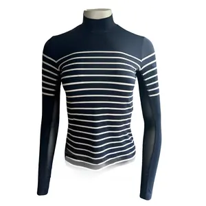 70 Degrees 70°  French Stripe Performance Mock Neck Dark Navy/White Stripe