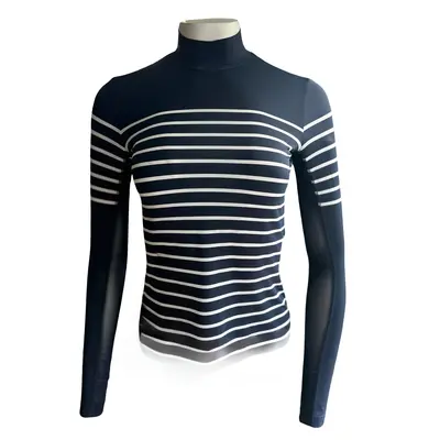 70 Degrees 70°  French Stripe Performance Mock Neck Dark Navy/White Stripe