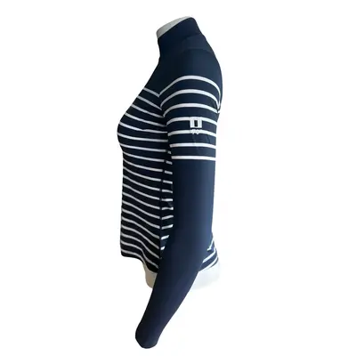 70 Degrees 70°  French Stripe Performance Mock Neck Dark Navy/White Stripe