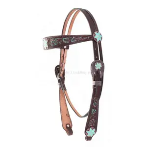 Double J Saddlery Double J - Brown Vintage Turq. Flower Snake Headstall