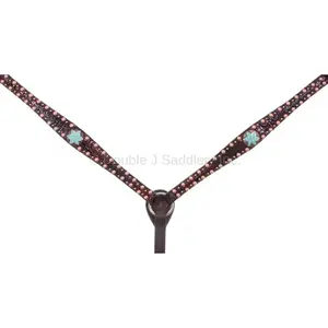 Double J Saddlery Double J - Brown Vintage Turq. Flower Snake Breast Collar