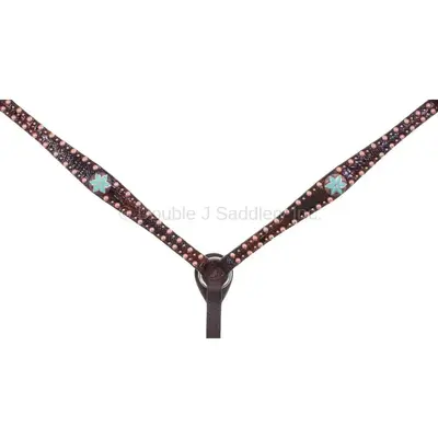 Double J Saddlery Double J - Brown Vintage Turq. Flower Snake Breast Collar