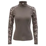 70 Degrees 70 Degrees - Mesh + Embroidered Floral Lace Sport Mock Neck - Marron Glace