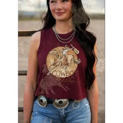 Arrow F Apparel Arrow F - Cowboy Music - Western Graphic Cropped Tank -