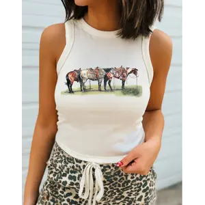 Arrow F Apparel Arrow F - Saddle Up - Western Graphic Cropped Tank -