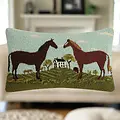 Peking Handicraft Peking Handicraft - Hook Pillow -  Black & Brown Horses by Warren Kimble - 12x20"