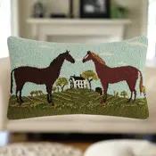 Peking Handicraft Peking Handicraft - Hook Pillow -  Black & Brown Horses by Warren Kimble - 12x20"