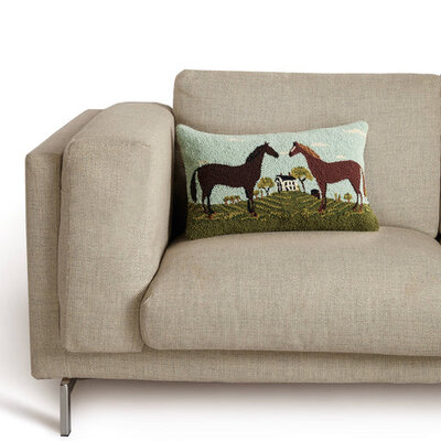 Peking Handicraft Peking Handicraft - Hook Pillow -  Black & Brown Horses by Warren Kimble - 12x20"