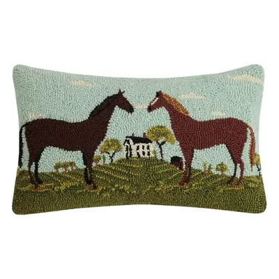 Peking Handicraft Peking Handicraft - Hook Pillow -  Black & Brown Horses by Warren Kimble - 12x20"