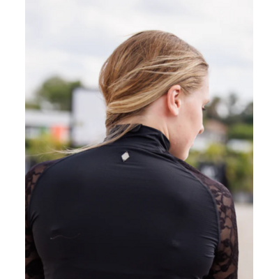 70 Degrees 70° - Mesh + Embroidered Floral Lace Sport Mock - Black