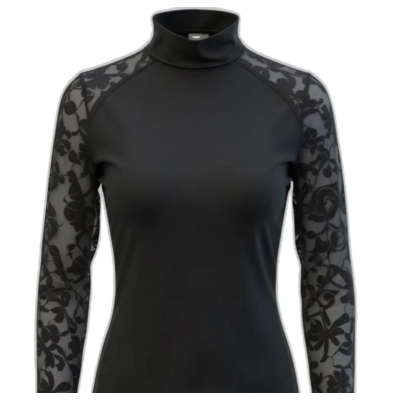 70 Degrees 70° - Mesh + Embroidered Floral Lace Sport Mock - Black