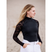 70 Degrees 70° - Mesh + Embroidered Floral Lace Sport Mock - Black
