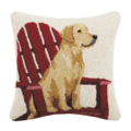 Peking Handicraft Peking Handicraft - Hook Pillow - Retriever Dog w/ Adirondack