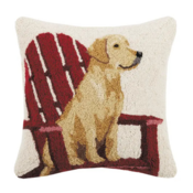 Peking Handicraft Peking Handicraft - Hook Pillow - Retriever Dog w/ Adirondack