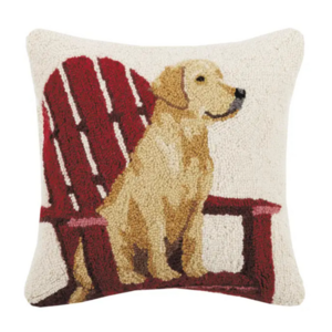 Peking Handicraft Peking Handicraft - Hook Pillow - Retriever Dog w/ Adirondack