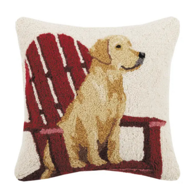 Peking Handicraft Peking Handicraft - Hook Pillow - Retriever Dog w/ Adirondack