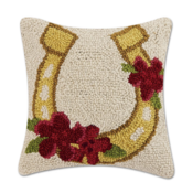 Peking Handicraft Peking Handicraft - Hook Pillow - Gold Horseshoe w/ Flowers