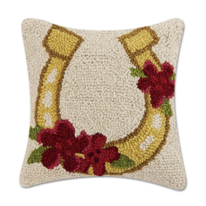 Peking Handicraft Peking Handicraft - Hook Pillow - Gold Horseshoe w/ Flowers