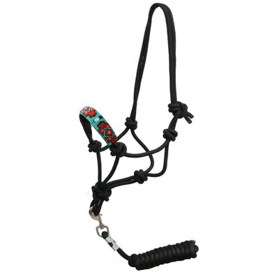 Shiloh Shiloh - Showman Beaded Noseband Rope Halter w/ 7' lead - Teal & Red
