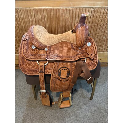 WT214 NEW David Motes Roping Saddle by Dale Fredricks Saddlesmith - 16" Wide WITH Matching Breastcollar, 2 Headstalls & 2 Reins