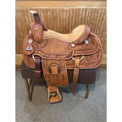 WT214 NEW David Motes Roping Saddle by Dale Fredricks Saddlesmith - 16" Wide WITH Matching Breastcollar, 2 Headstalls & 2 Reins