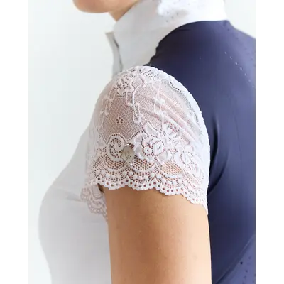 70 Degrees 70° - Lace Sleeve Show Shirt - White/Navy