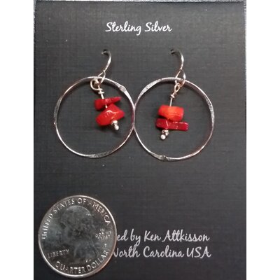 Ken's Handcrafted Jewelry KHJ - Sterling Silver Handmade Earrings - Red Coral