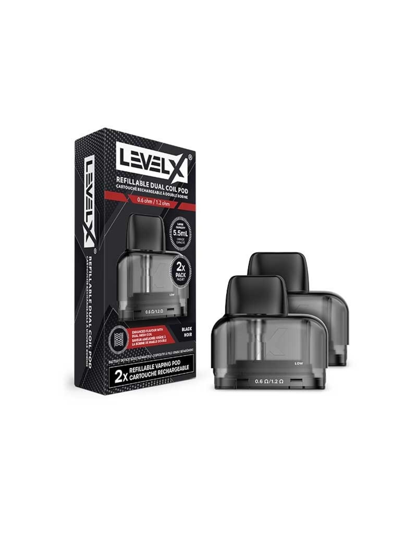 Level X Level X Refillable Dual Coil Replacement Pods (2/Pk) (5.5mL) 0.6/1.2 ohm Mesh