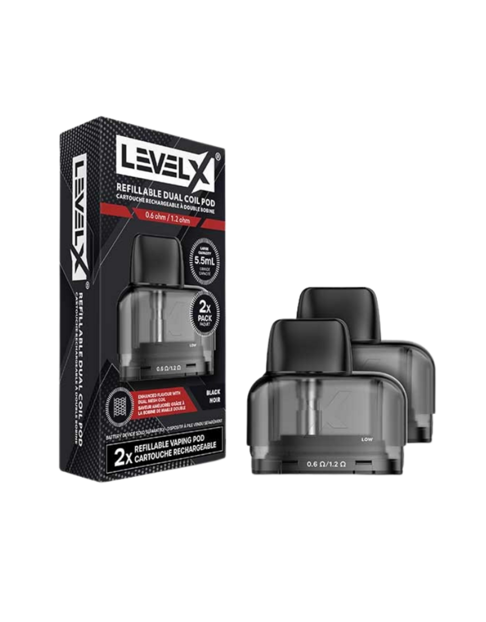 Level X Level X Refillable Dual Coil Replacement Pods (2/Pk) (5.5mL) 0.6/1.2 ohm Mesh