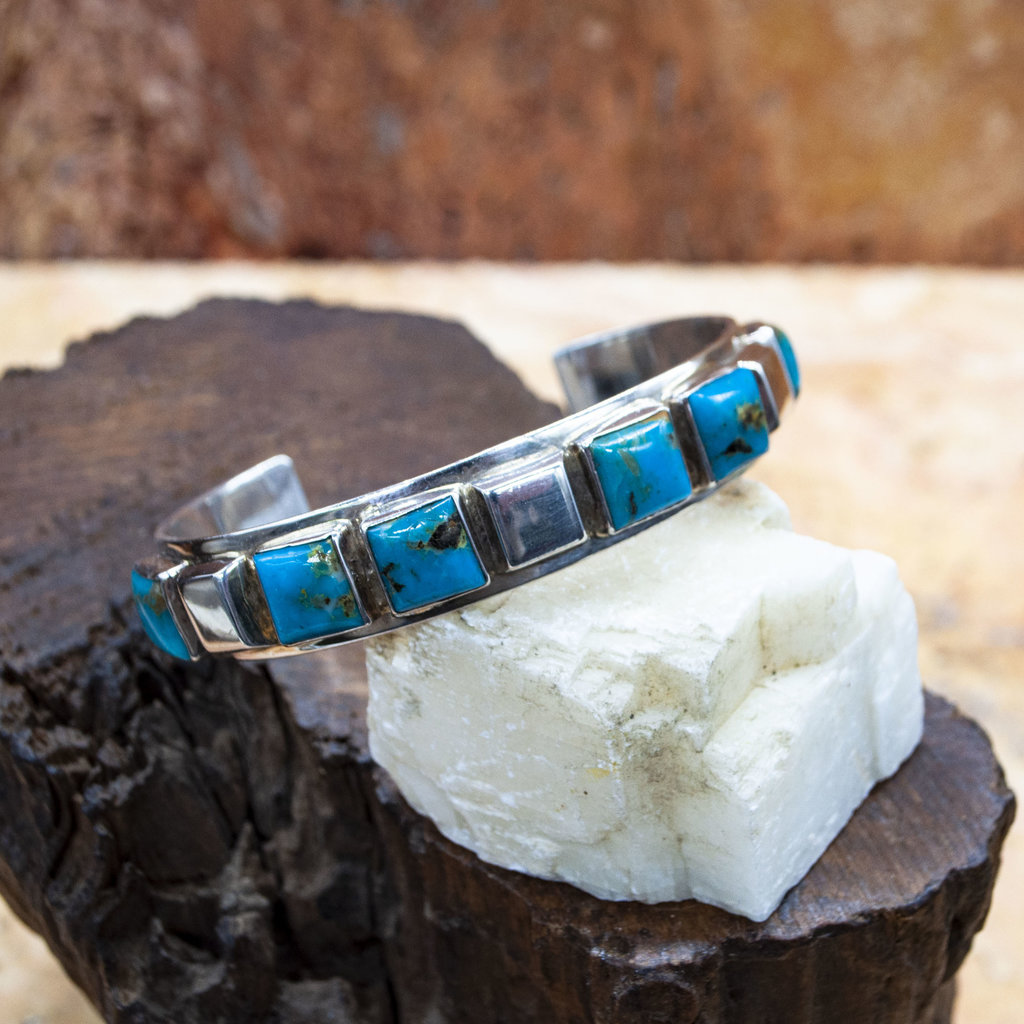 Silver & Turquoise Squares 6.75" Cuff