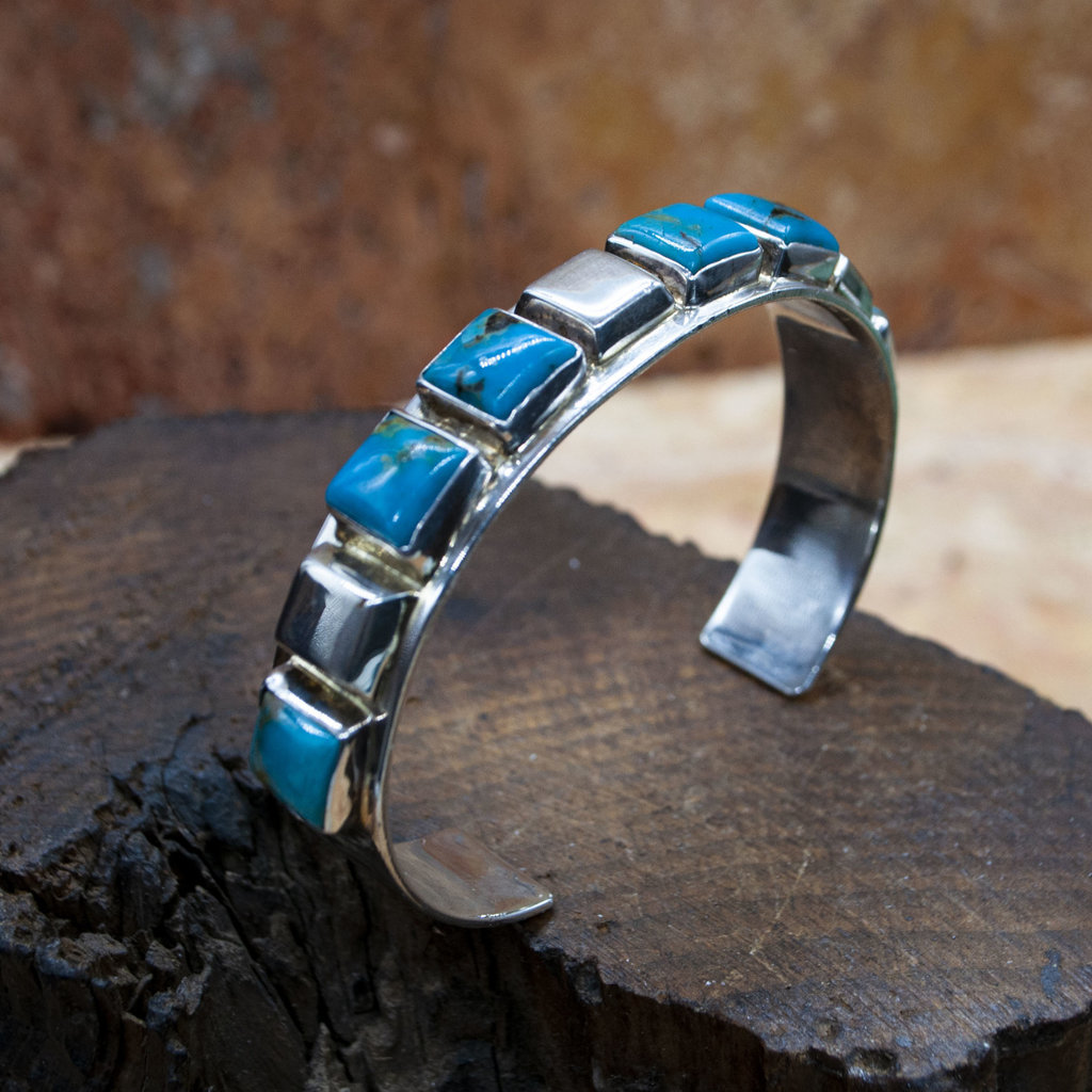Silver & Turquoise Squares 6.75" Cuff