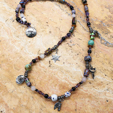 30" Multi Bead Neck w/Silver Charms