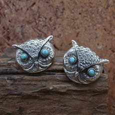 Federico Owl Face Earrings with Turquoise Eyes