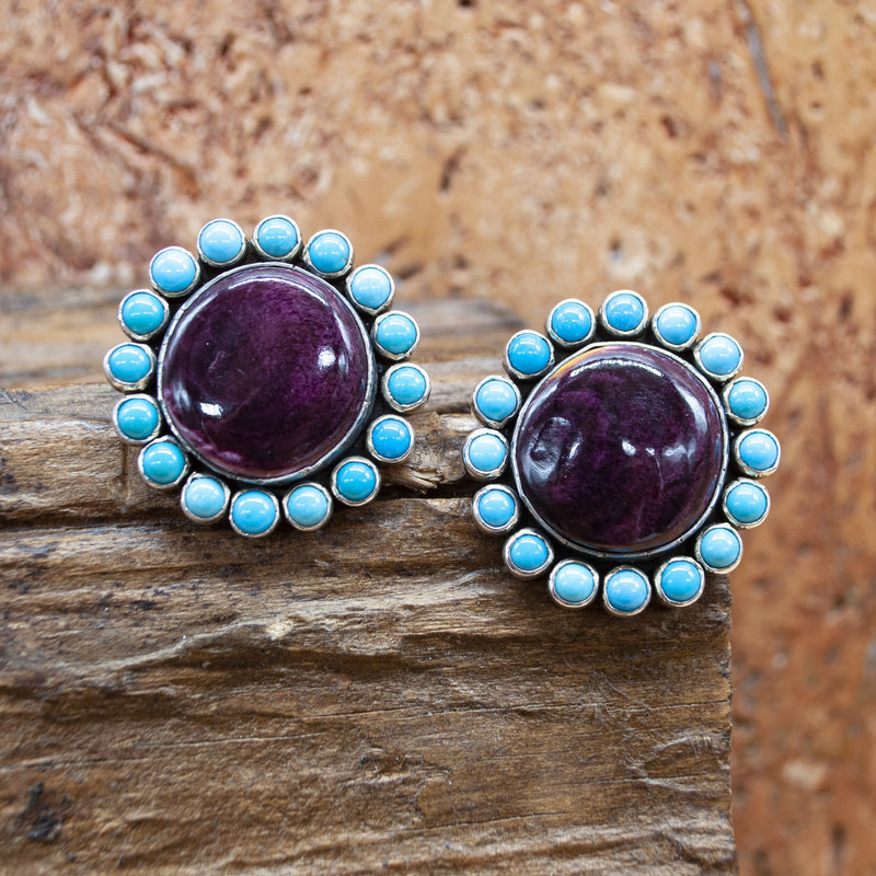 Federico Purple Spiny Circle with Turquoise Earrings