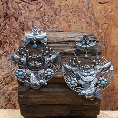 Federico Frida Kahlo Three Dove with Turquoise Stone Earrings
