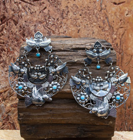 Federico Frida Kahlo Three Dove with Turquoise Stone Earrings