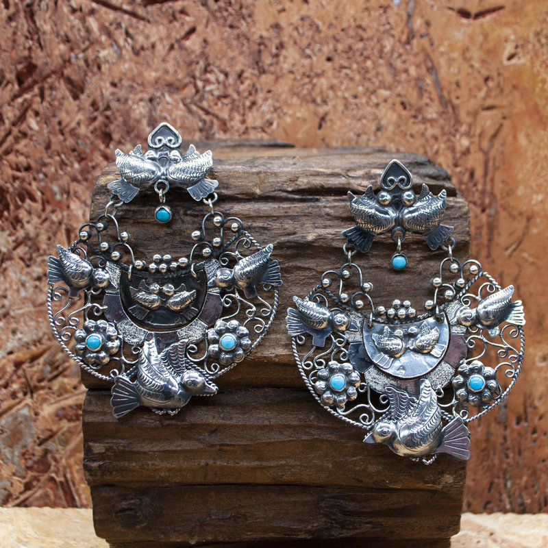 Kahlo Doves 3 Turquoise Stones