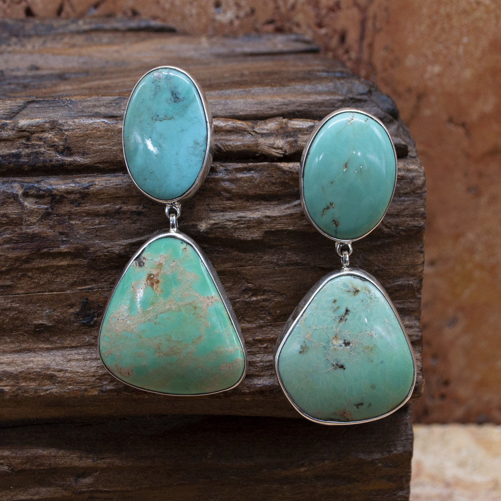 2 Stone Green Turquoise Earrings