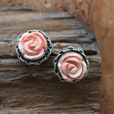 Pink Flower Stone Stud Earrings