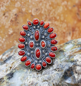 Federico Adjustable Coral Oval Rays Ring