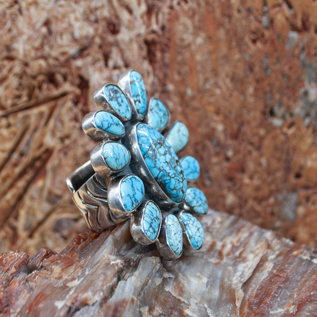 Turquoise 13 Stones Ring Size 7.5 Adjustable