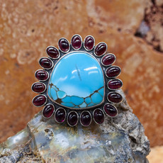 Federico Adjustable Turquoise and Garnet Ring