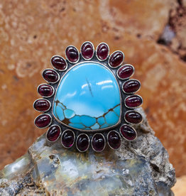 Federico Adjustable Turquoise and Garnet Ring