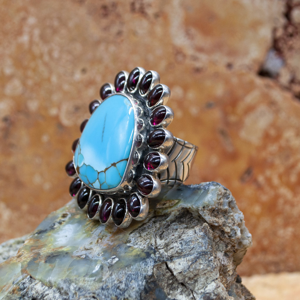 Federico Adjustable Turquoise and Garnet Ring