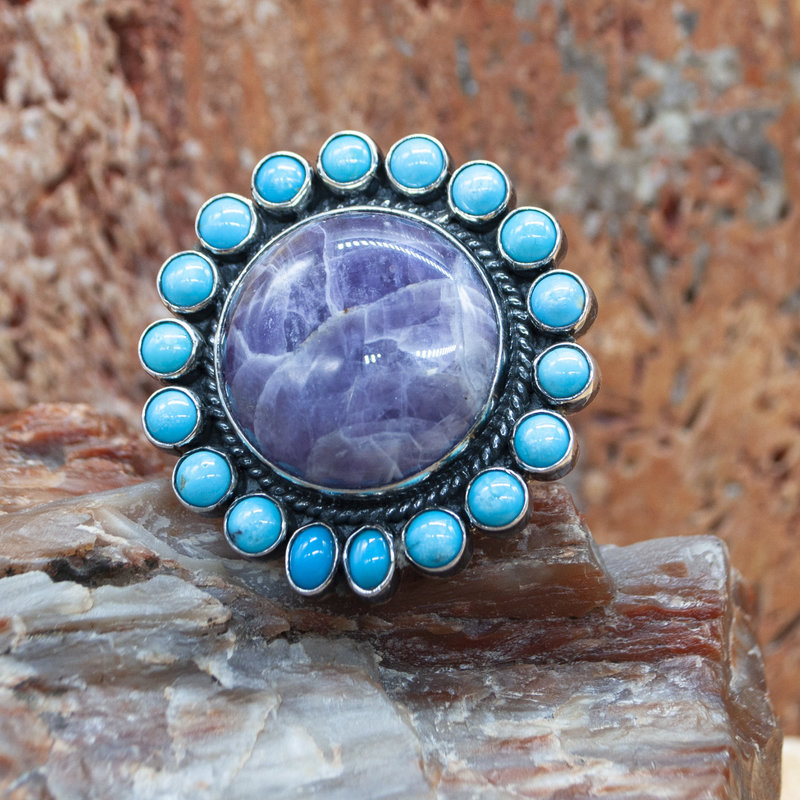 Federico Adjustable Turquoise and Amethyst Ring